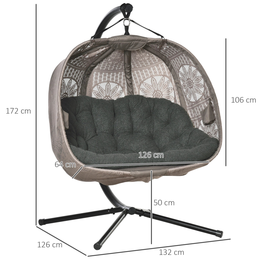 Poltrona sospesa doppia 132x126x172 cm pieghevole in acciaio sabbia