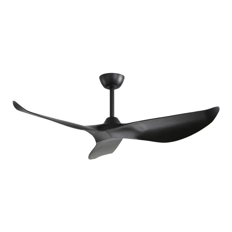 Ventilatore da soffitto 132 cm senza luce con telecomando 6 velocità motore DC reversibile 3 pale ABS nero per interni
