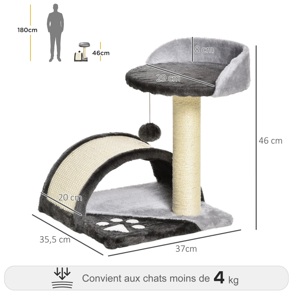 Tiragraffi per gatti con piattaforma e pallina sospesa ¨C Xylo ¨C sisal naturale grigio scuro