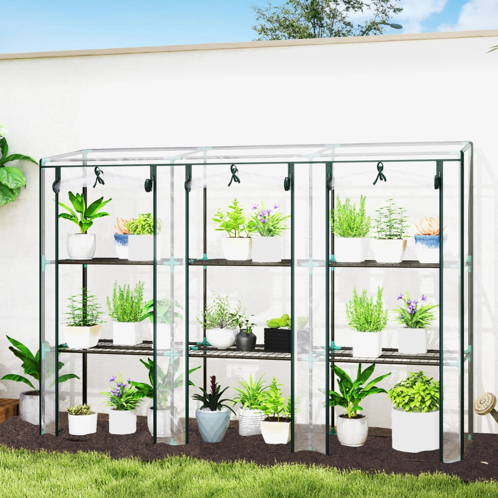 Serra da giardino e balcone con 3 ripiani 3 porte avvolgibili telo in PVC trasparente 215 x 46 x 151 cm per piante