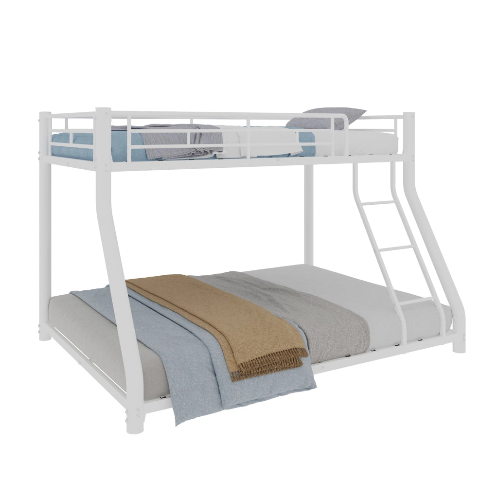 Letto a castello 90 × 190 cm e 140 × 190 cm in ferro bianco con scala sponde rialzate e rete a doghe