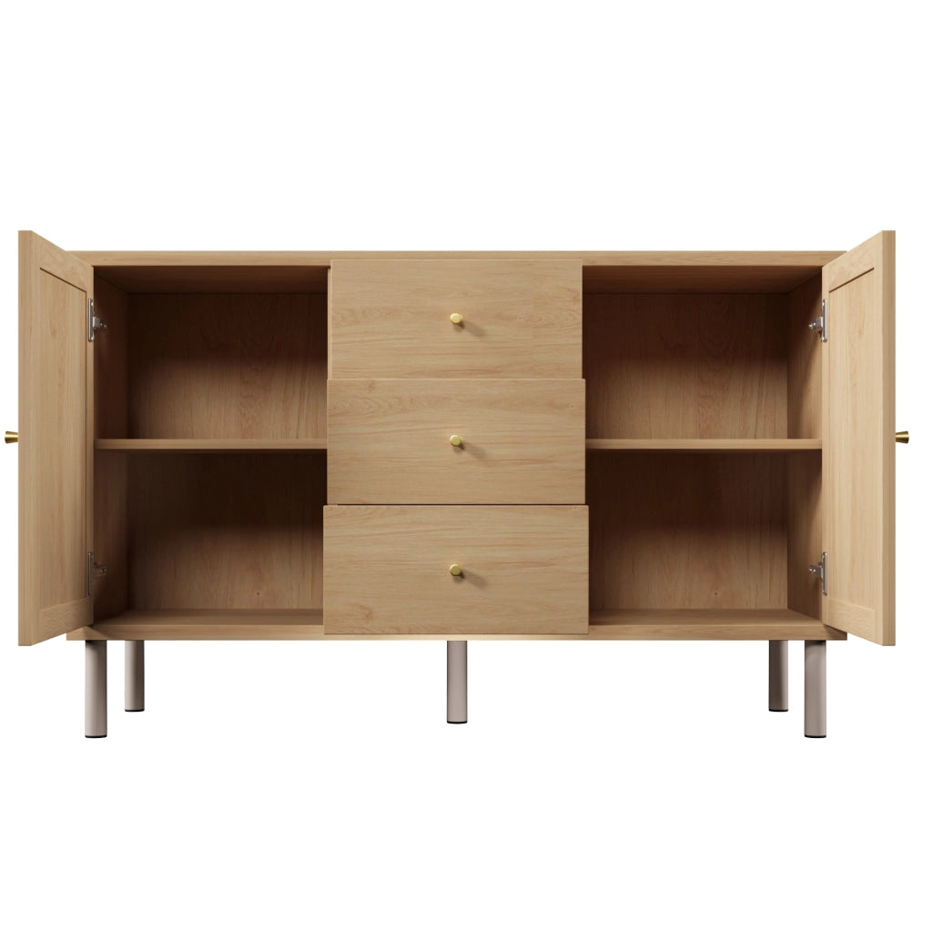 Credenza 120x40x75 cm rovere MDF e metallo, 2 ante e 3 cassetti