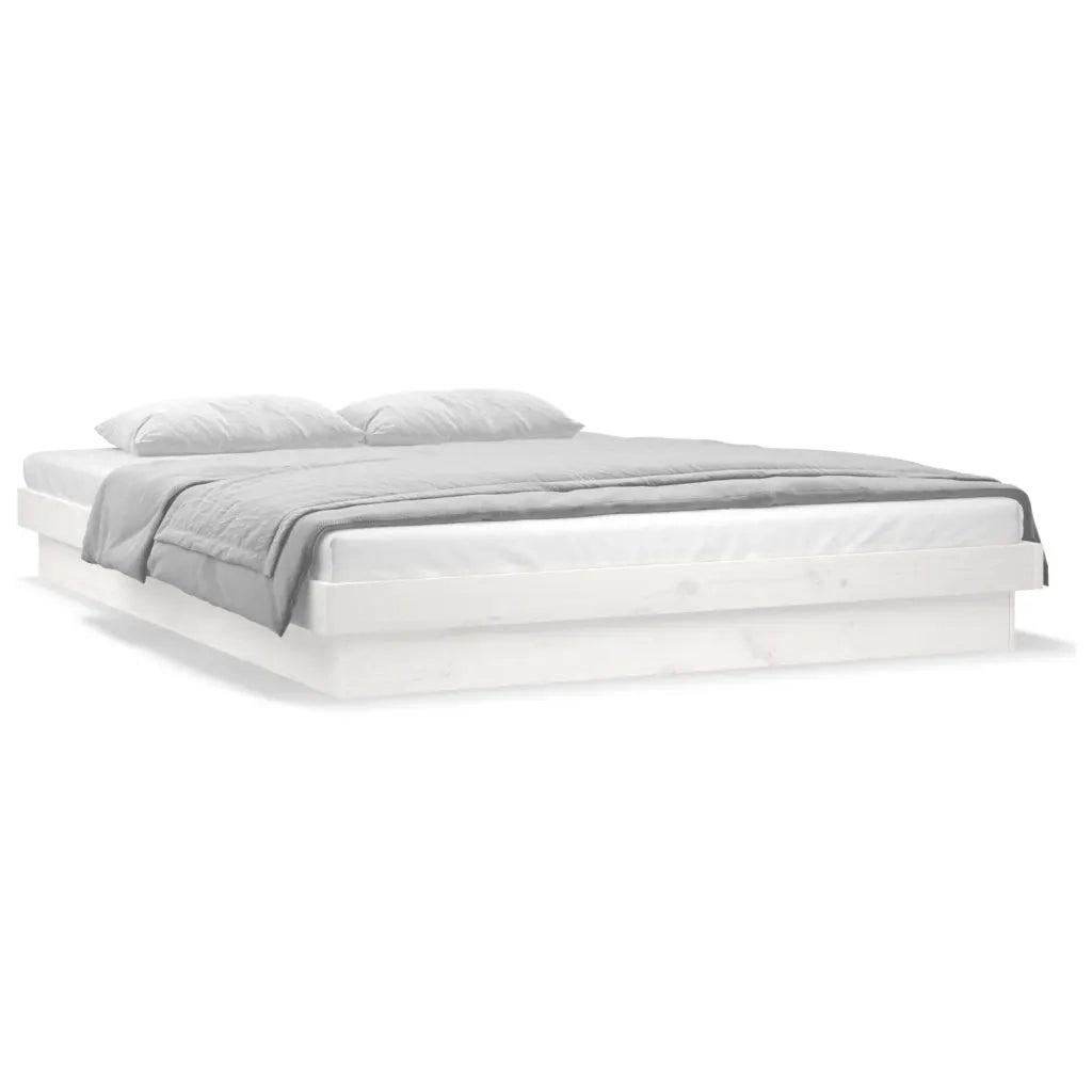 Giroletto LED-Struttura Letto con LED Bianco 140x190 cm in Legno Massello 807386