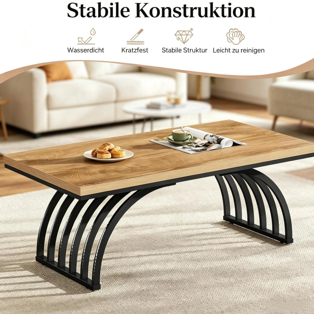 Tavolino da caffè 120 cm con piano in legno e struttura in metallo nero e marrone