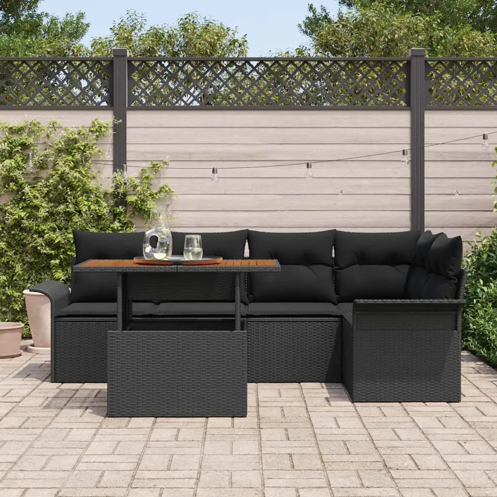 Set Divano da Giardino con cuscino 6 pcs Nero