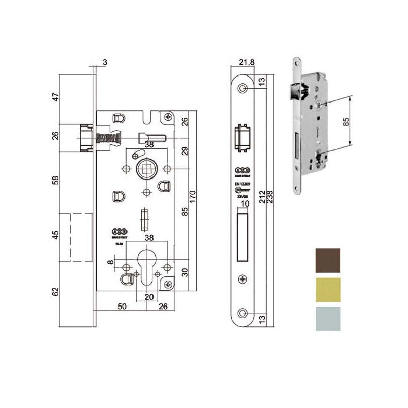 Serratura Inf.Legno Duo E50 Bronzata 851 Agb