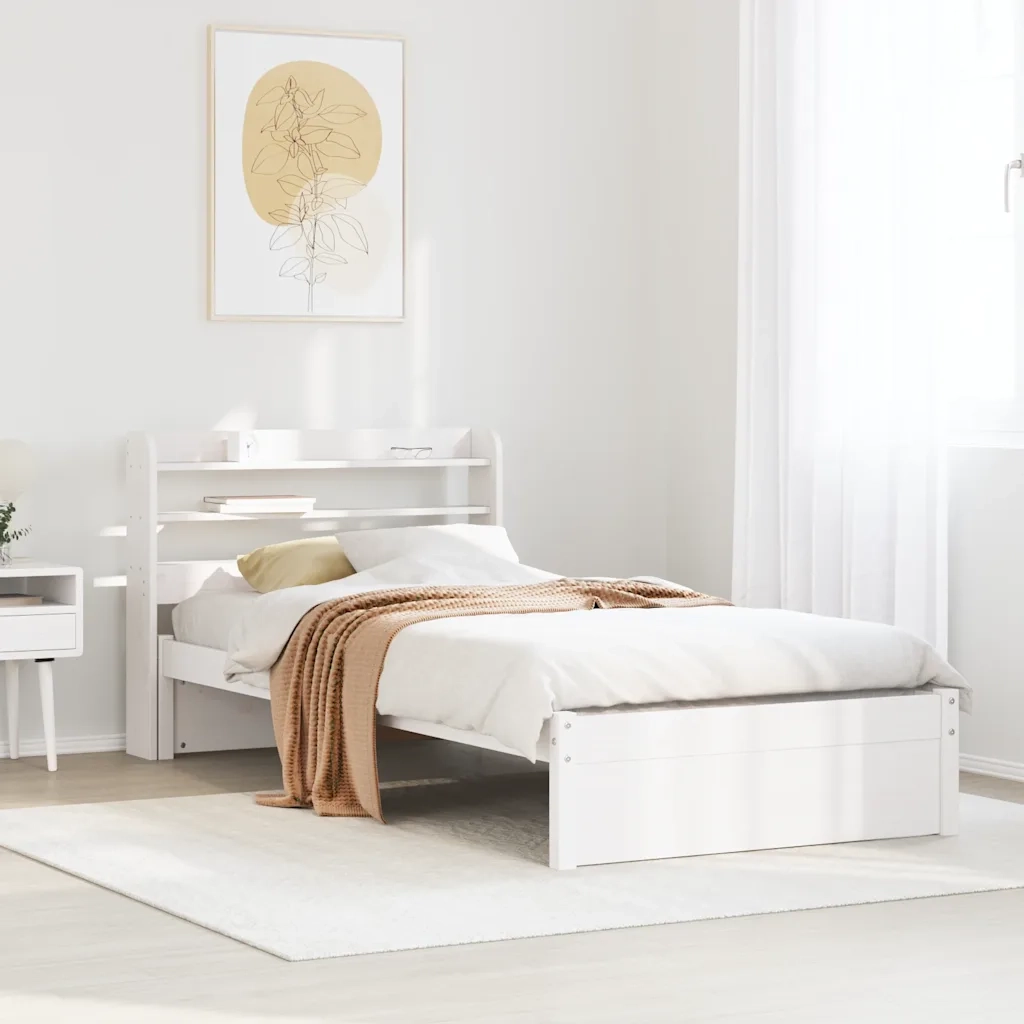 Giroletto con Testiera Bianco 75x190 cm Legno Massello di Pino 3306721