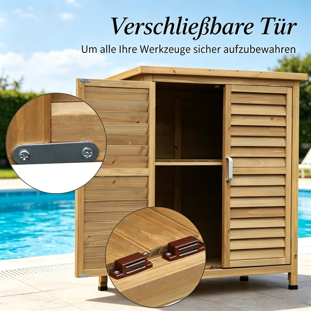 Armadio da esterno in legno con tetto bituminoso e porte a persiana giallo 87 × 46.5 × 96.5 cm