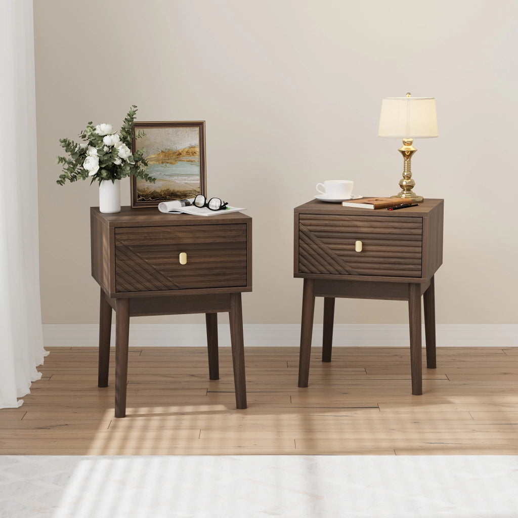 Comodino moderno 40 x 40 x 55 cm con 2 cassetti, maniglie in metallo, noce