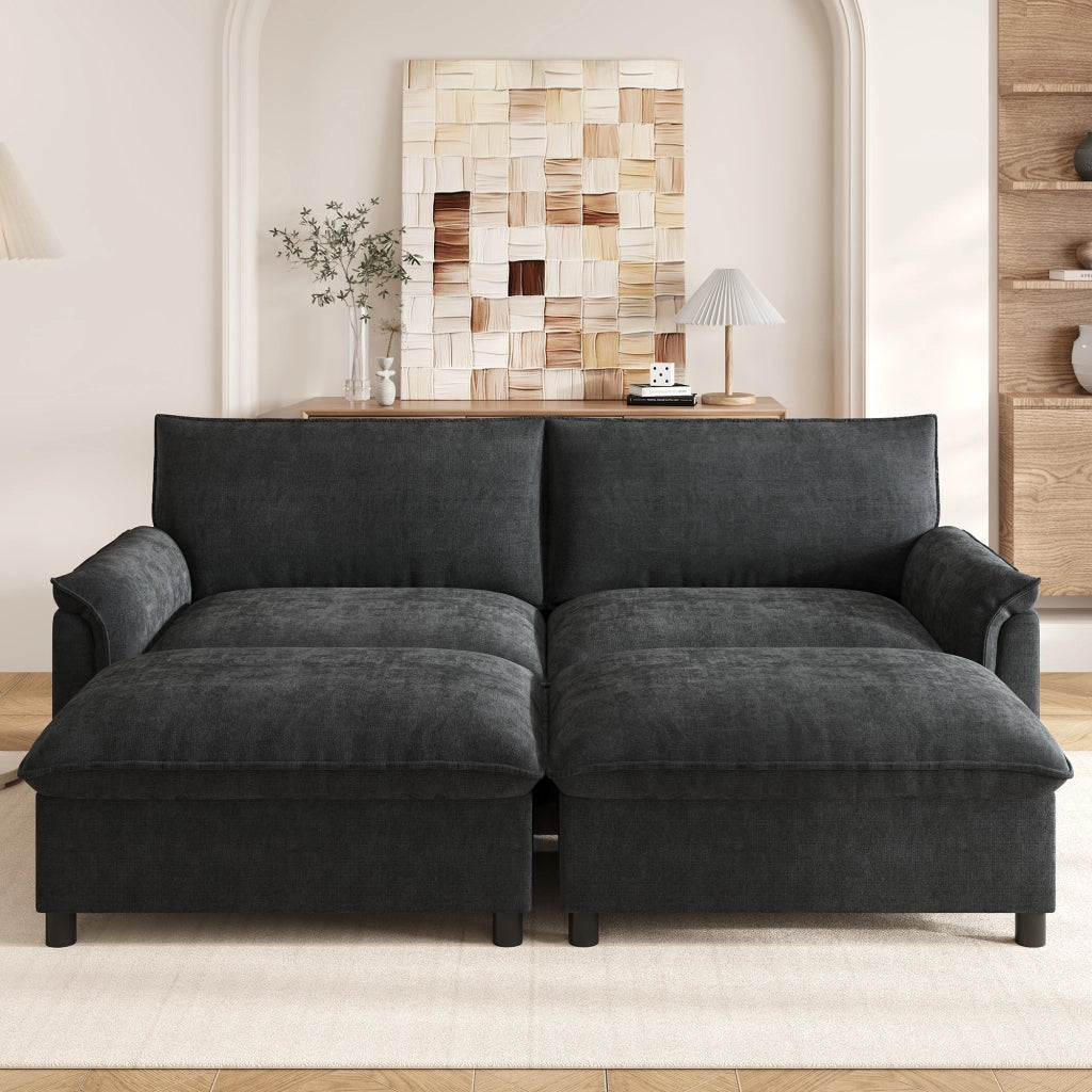 216x77x82 cm Divano modulare Black Cloud a forma di U o ad angolo; seduta profonda; schienale alto; pouf mobili 2