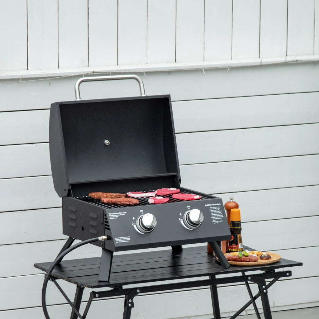 Barbecue a Gas da Tavolo Pieghevole ¨C Xylo ¨C 2 Bruciatori 5KW Acciaio Nero