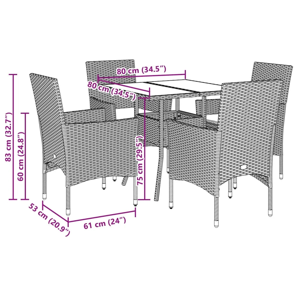 Set Pranzo da Giardino 5pz | Set Salotto da Giardino con Cuscini Polyrattan e Vetro