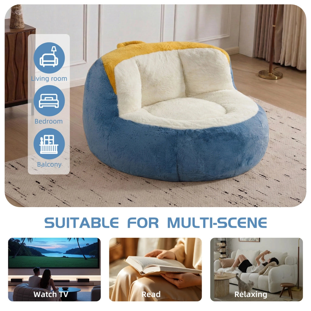 Poltrona pouf grande ergonomica con imbottitura in schiuma triturata e maniglia, in pelliccia sintetica multicolore