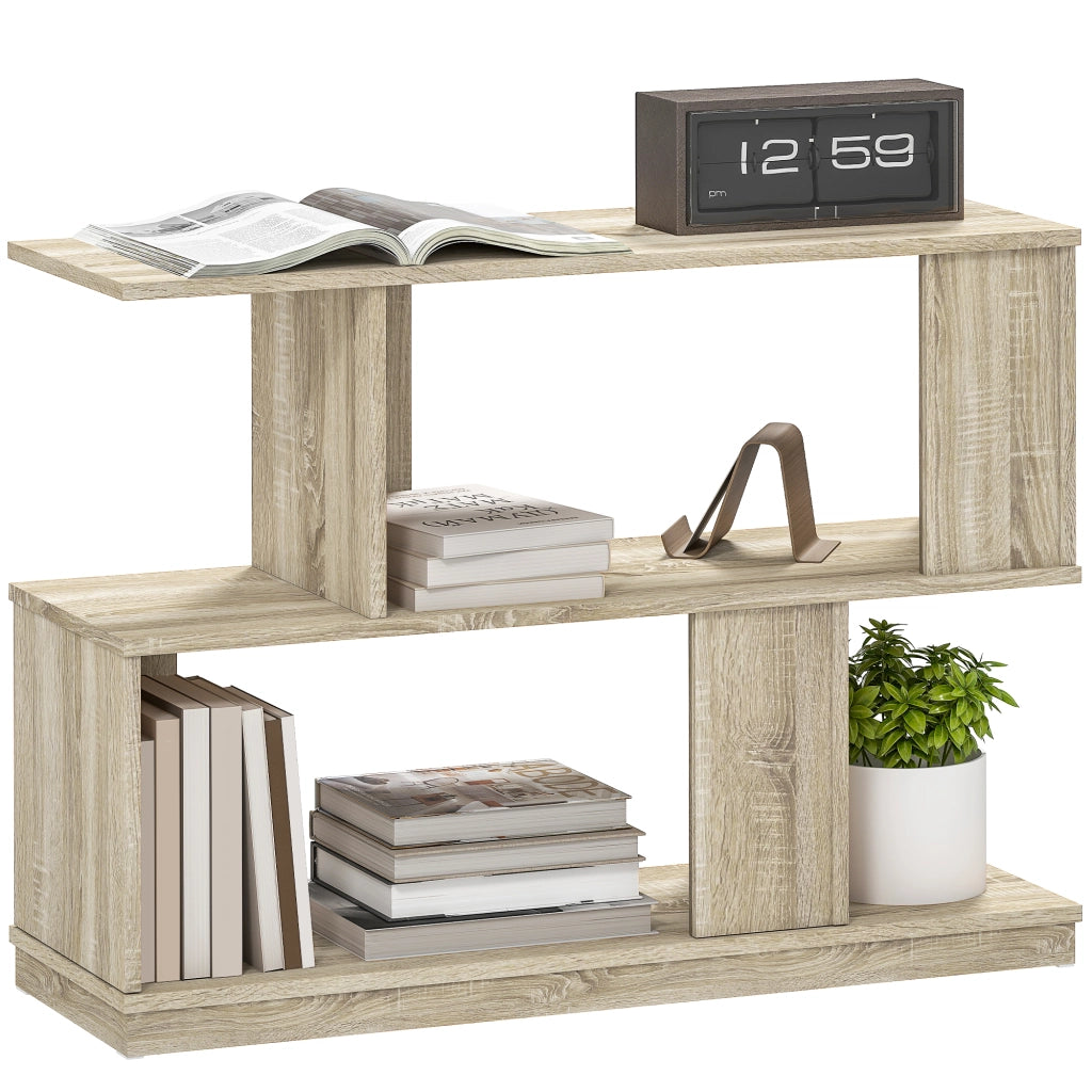 Tavolino da Caffè a S in Legno 90x30x61 cm per Soggiorno Salotto Tavolino Basso con Ripiani Salvaspazio Moderno