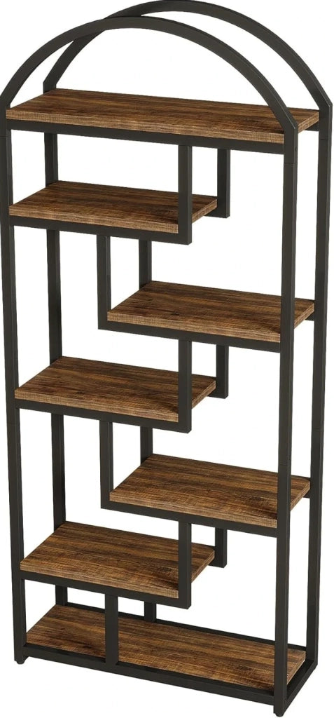 Libreria 80x30x180 cm in MDF e metallo nero, 7 ripiani, salvaspazio