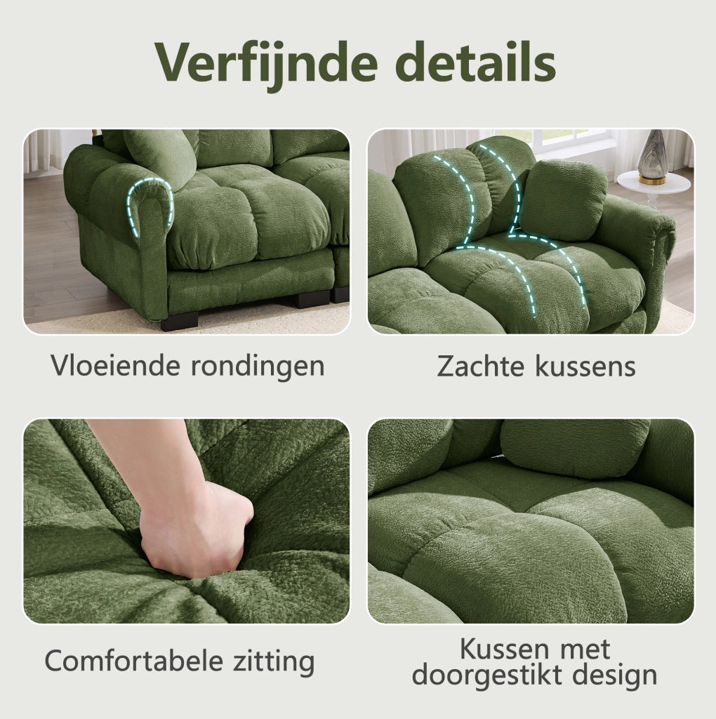 Divano modulare 2 posti ULEVR 190x86x90 cm in ciniglia verde con cuscini trapuntati e cuscino mobile