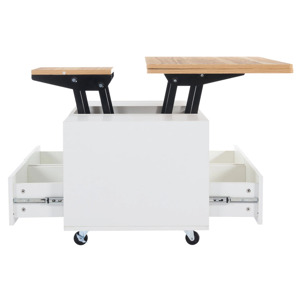 Tavolino da caff¨¨ elevabile 100x50 cm con piano pieghevole e 4 cassetti in MDF