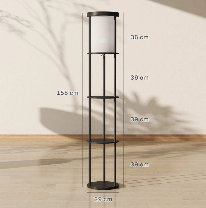 Lampada da Terra con 3 Ripiani, Design Rotondo, Telecomando, Interruttore a Pedale, Luce Regolabile, Colore Nero