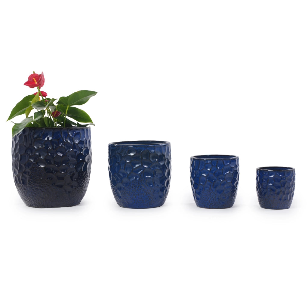 Vaso per piante in gres Ø 30 cm blu navy con foro di drenaggio; smaltato lucido e resistente al gelo