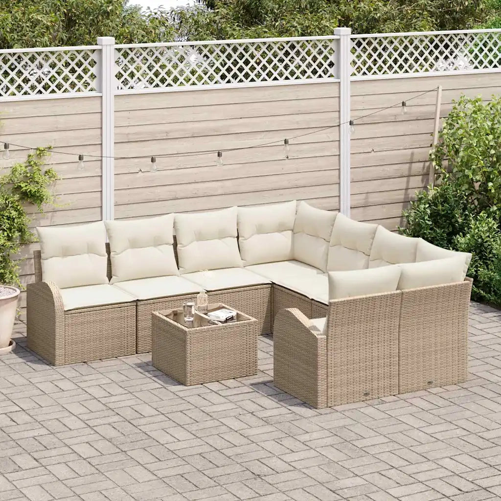 Set di divani con cuscino 9 pcs Beige e Crema polyrattan