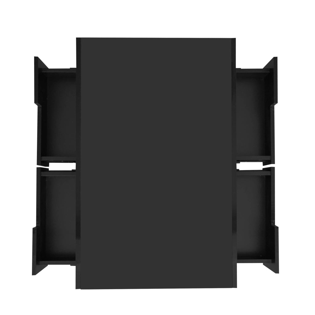 Tavolino basso fisso con LED regolabile 3 vani aperti e 4 cassetti nero lucido 80 × 50 × 36 cm