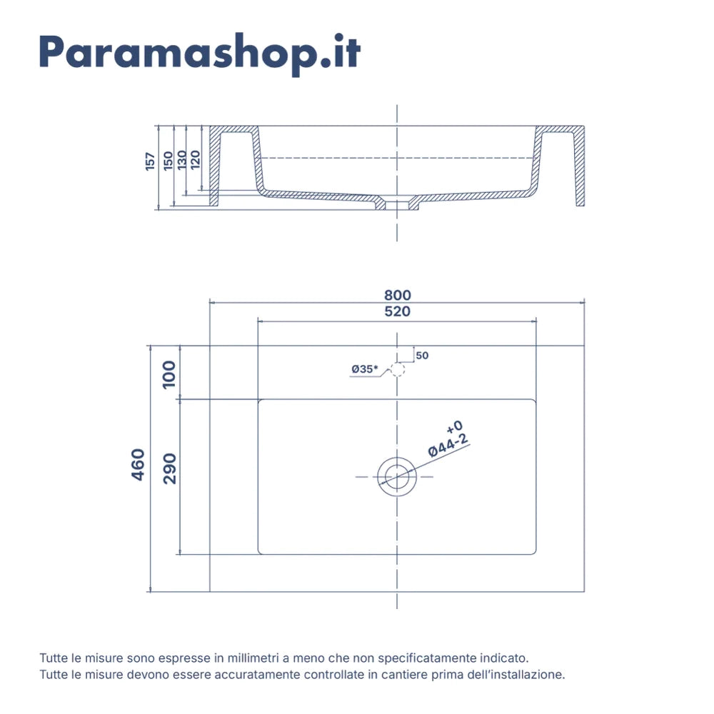 Lavabo sospeso in marmoresina 80cm grigio opaco | Koro