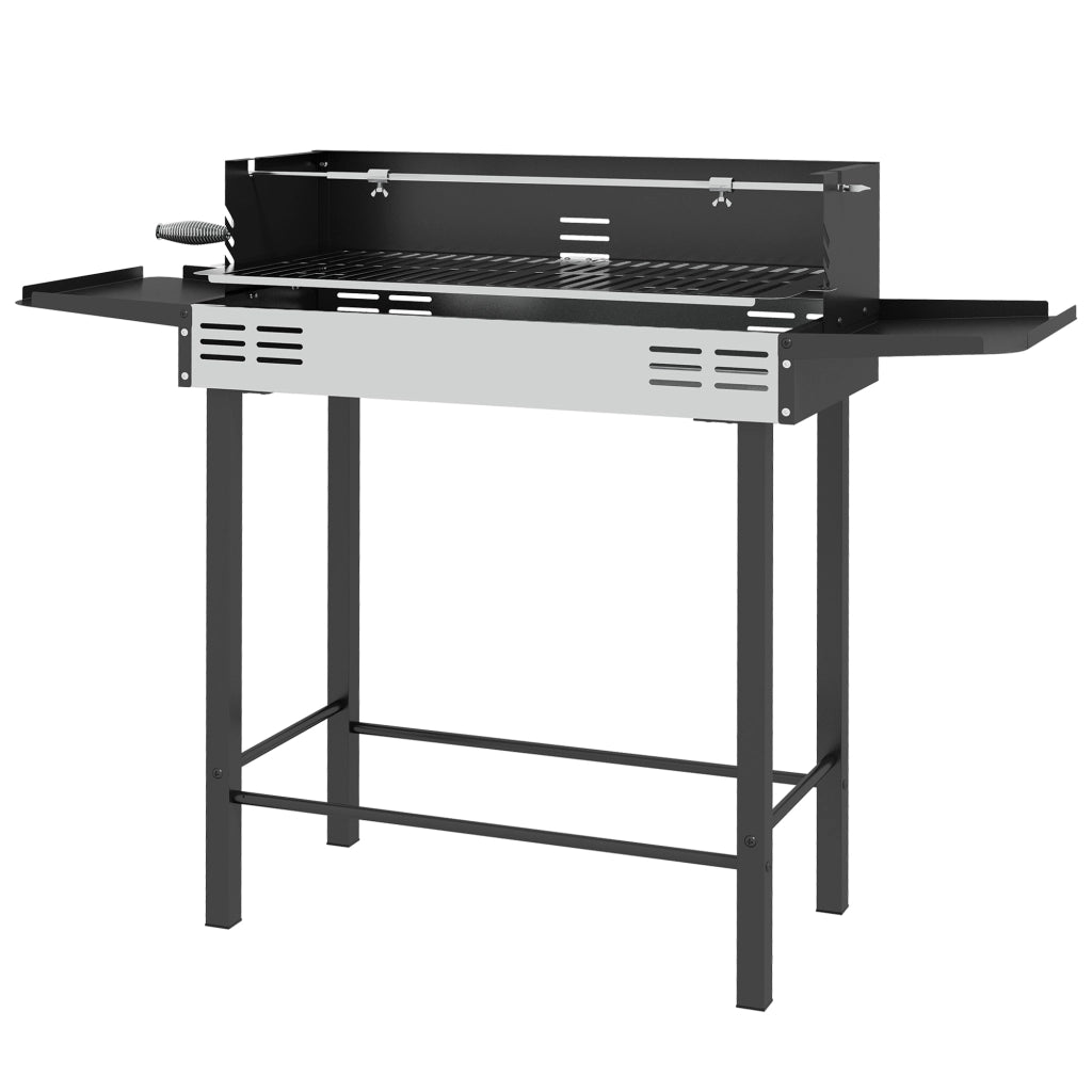 Barbecue a Carbone 3 Livelli con Girarrosto ¨C Xylo ¨C Acciaio Inox Nero 118x32x90 cm