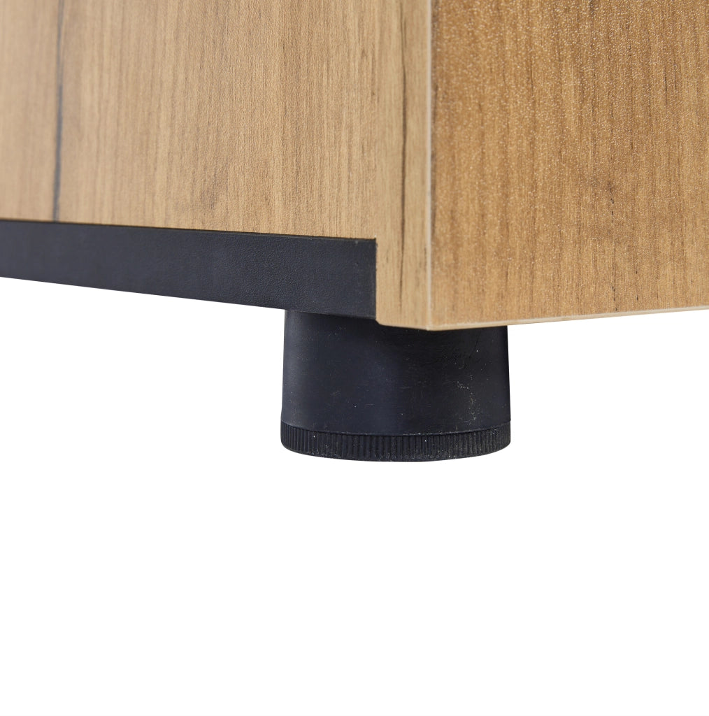Credenza 140x40x80 cm con 3 cassetti, LED RGB e ripiani in vetro nero e marrone
