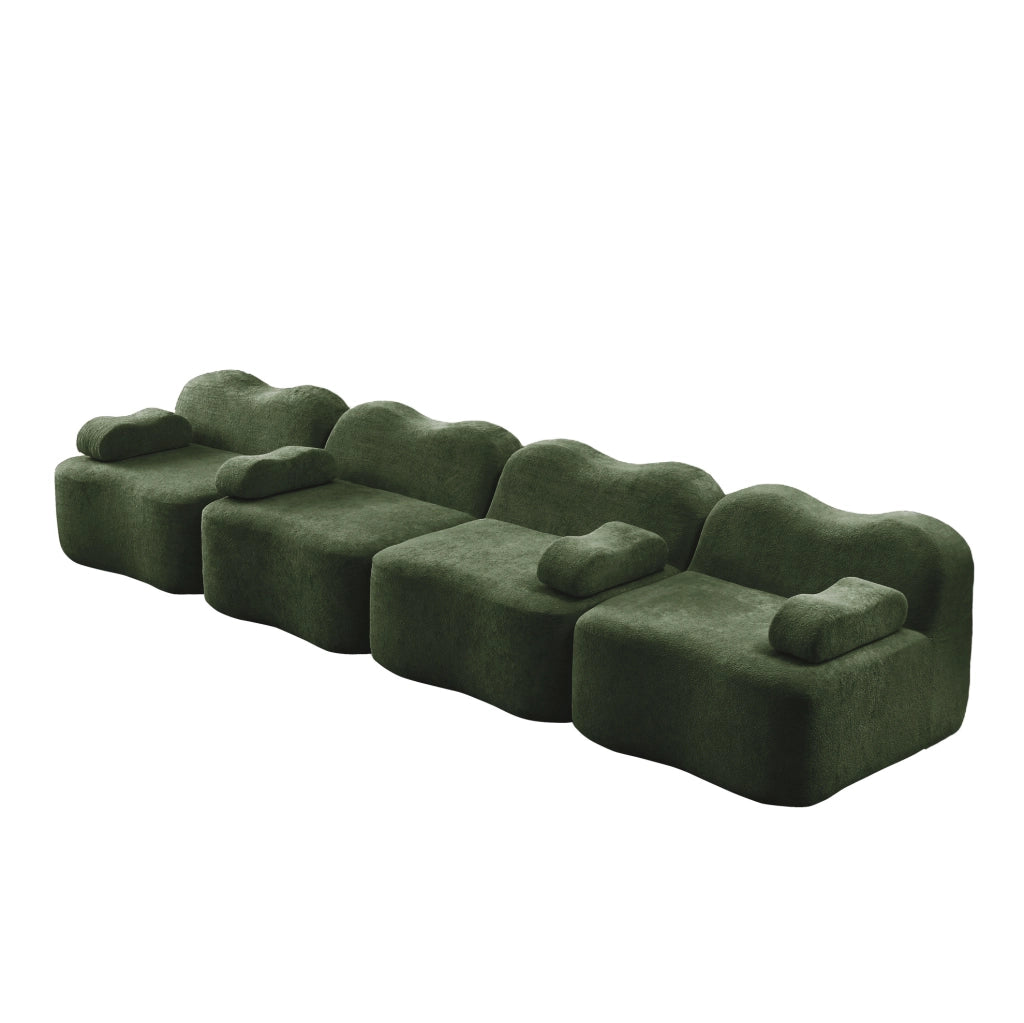 Divano modulare senza struttura interna in velluto verde con schiuma elastica 32D