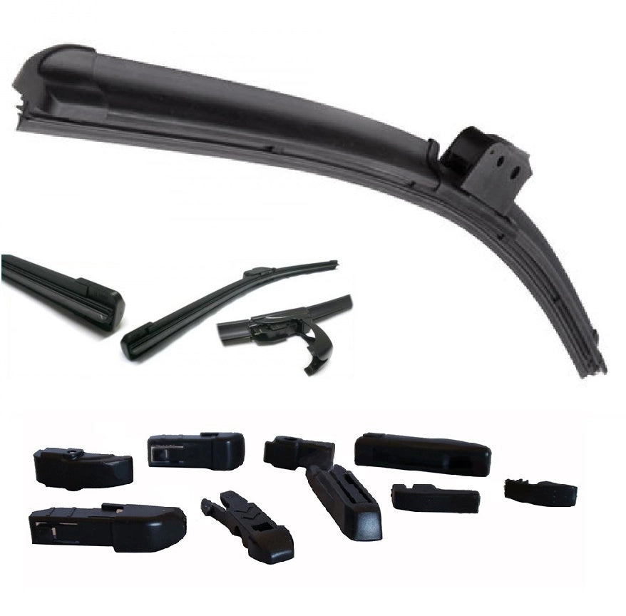 SPAZZOLE TERGICRISTALLI PIOGGIA UNIVERSALE AUTO AERO FLAT 9 ATTACCHI 19" 475 mm