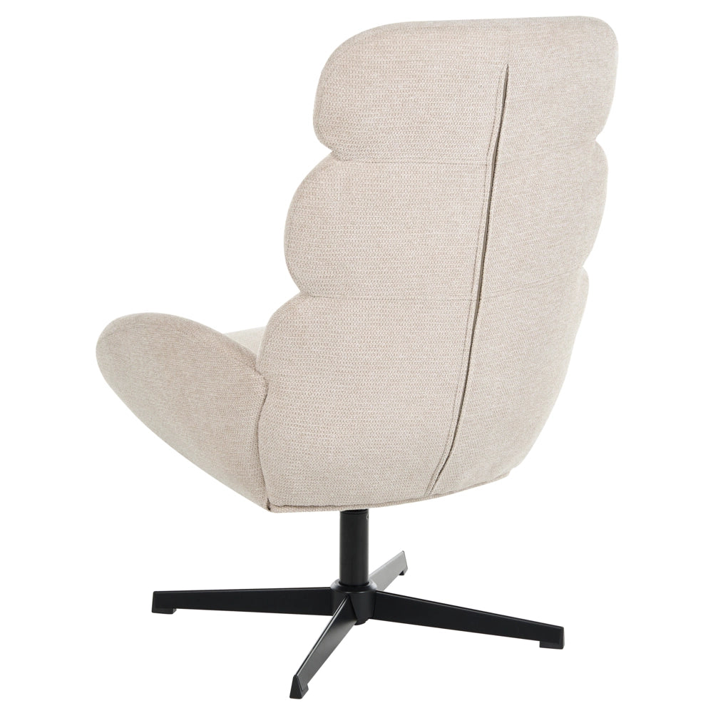 Poltrona Girevole Imbottita in Tessuto Beige Chiaro con Schienale Alto