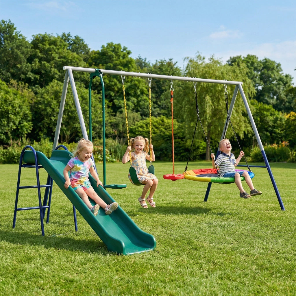 Altalena da giardino 5 in 1 con scivolo regolabile ¨C Xylo ¨C 382x196x203 cm multicolore