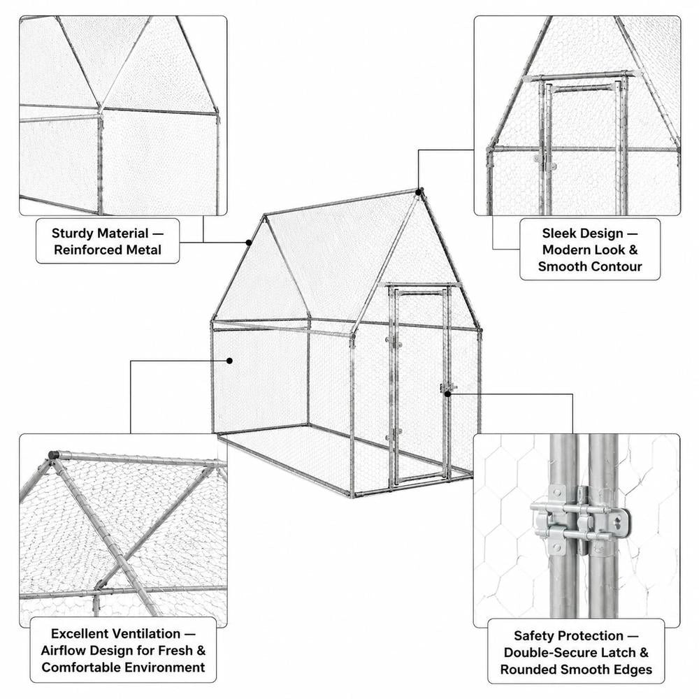 Chicken Cage, Silver, 200x100x190 Cm, Galvanized Steel