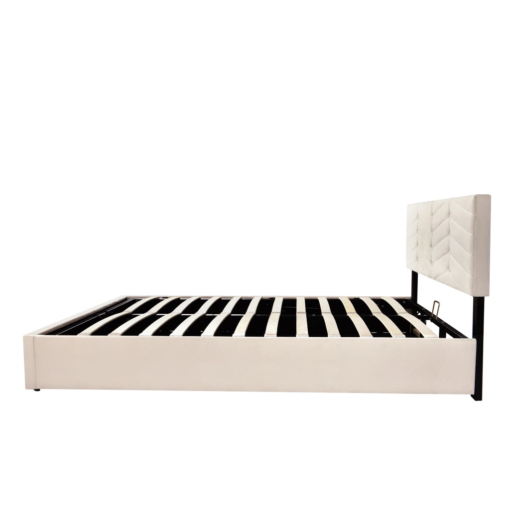 Letto matrimoniale imbottito 140 × 200 cm 2 posti con testiera regolabile, senza materasso, in velluto beige