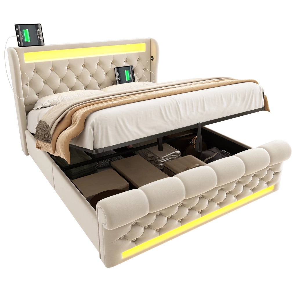 letto imbottito velluto beige 160 x 200 cm