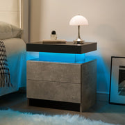 Comodino LED grigio con 2 cassetti e vano a giorno