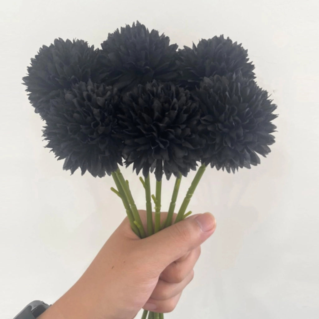 10 pezzi fiori artificiali in seta, crisantemo, ortensia a palla, nero