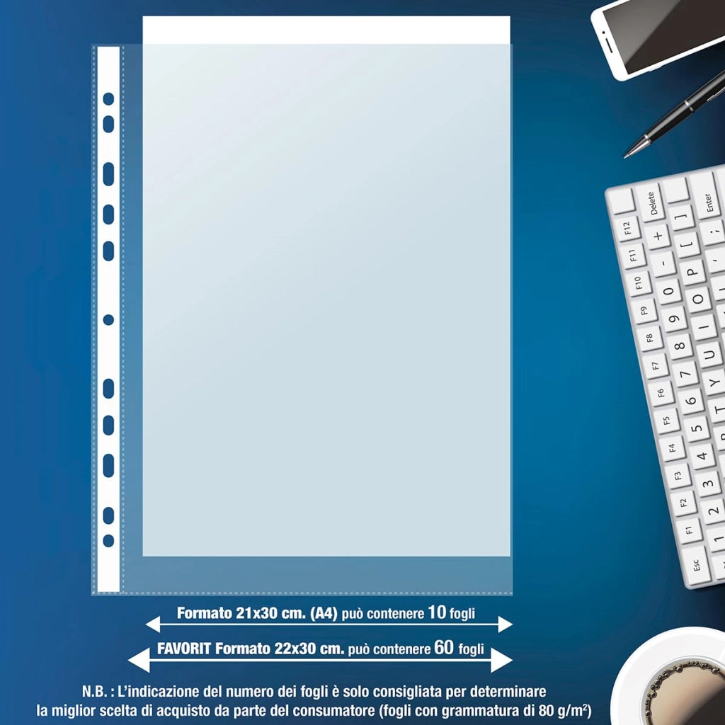 BUSTA FORATA UNIVERSALE LUCIDA A4 - 22 x 30 cm - BricoGo