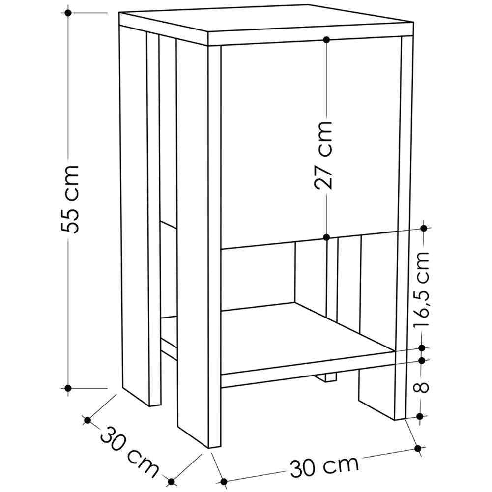 Comodino 30x30x55 cm Mobiletto con Anta a Ribalta e Ripiano in Legno Quercia e Antracite