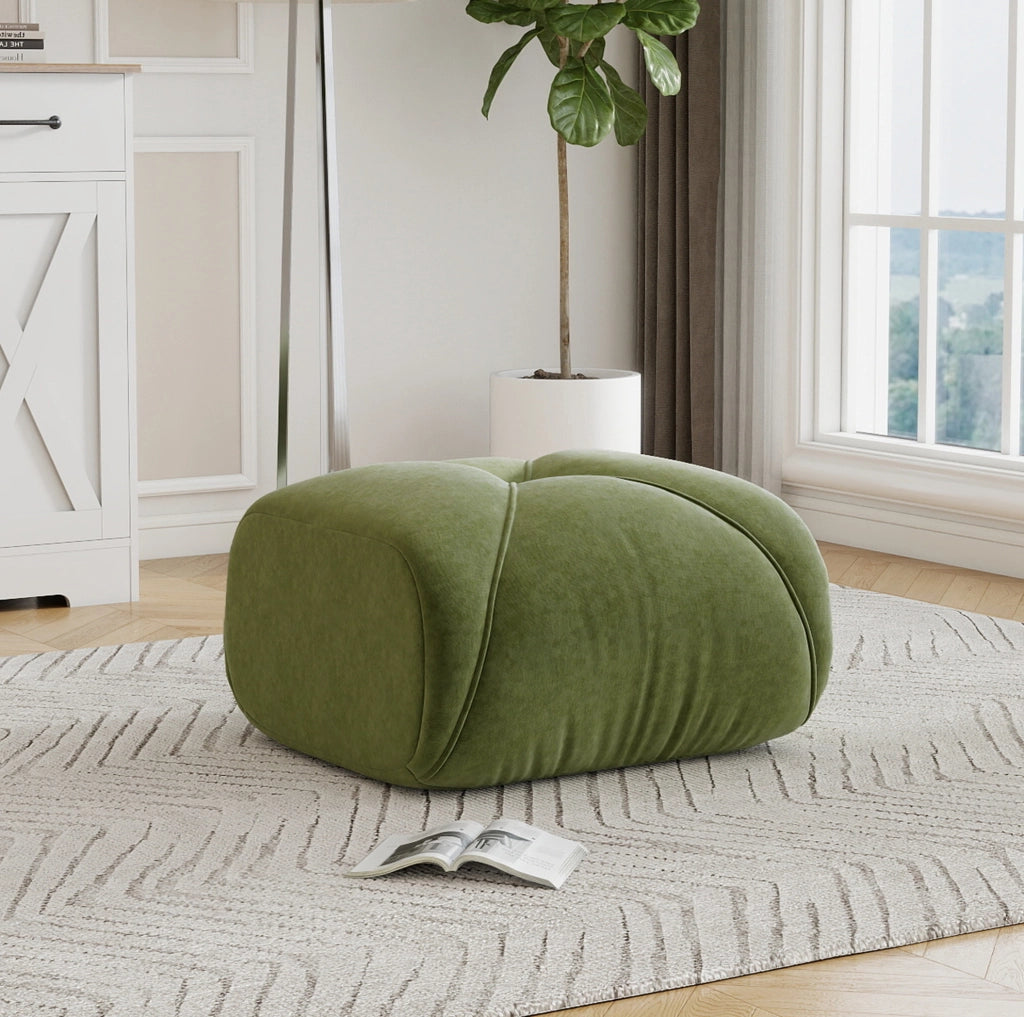 Pouf Elowin in Chenille Verde con Design Ergonomico e Struttura Stabile
