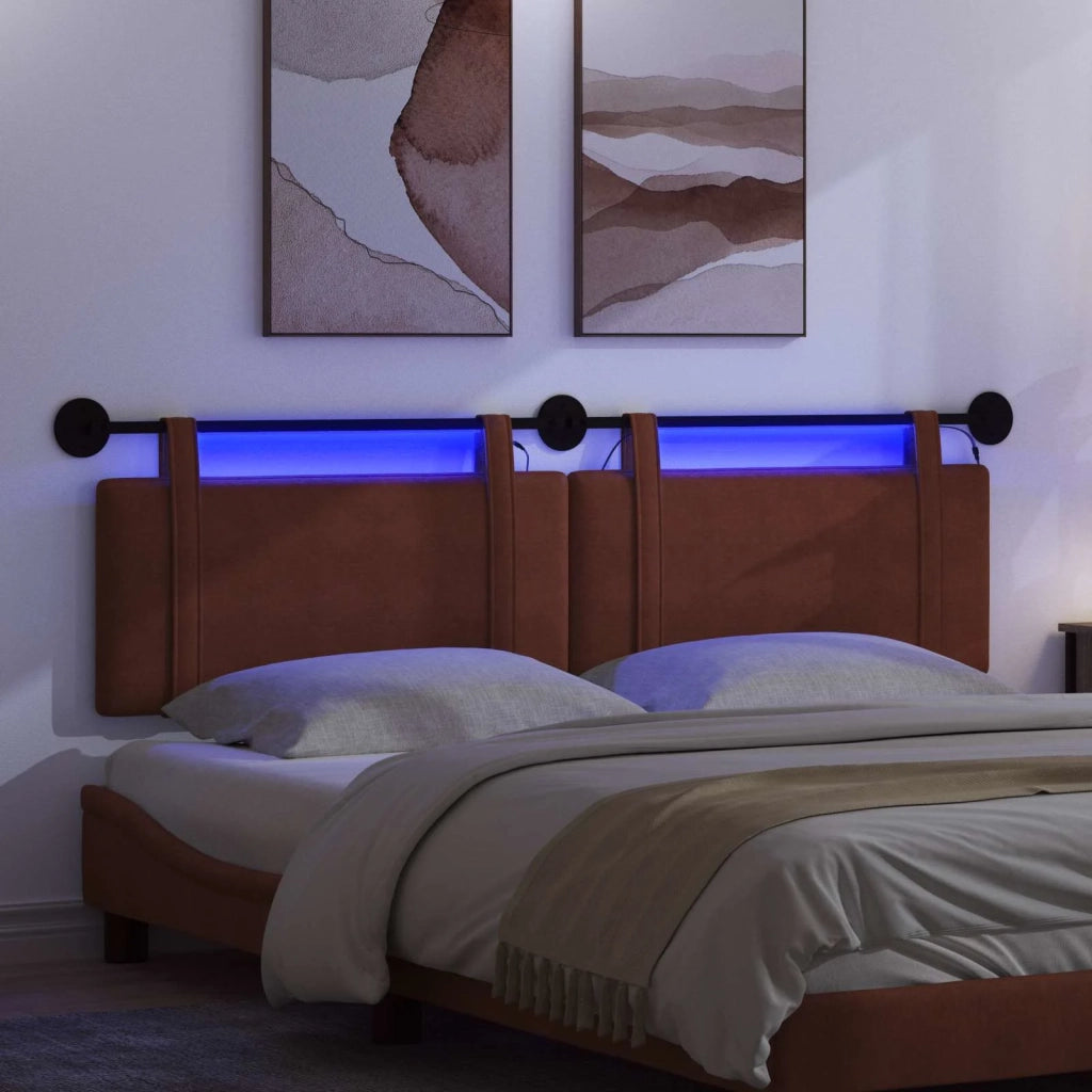 Testiera | Testata sospesa Con luce LED Marrone Lucido PU Antico