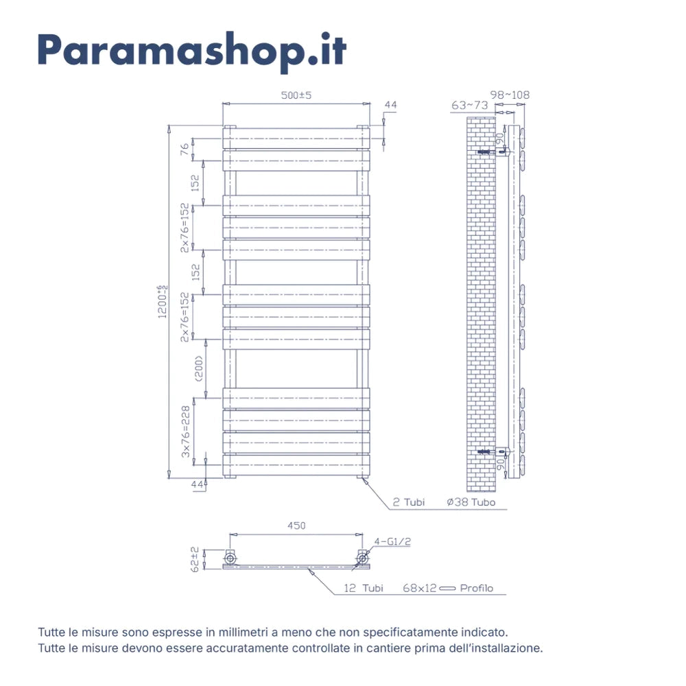 Termoarredo idraulico 1200x500 antracite interasse 450 | Andromeda