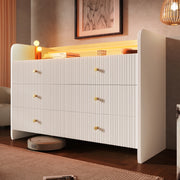 Mobile contenitore bianco con 6 cassetti, illuminazione LED e design a onde, 120x40x75 cm
