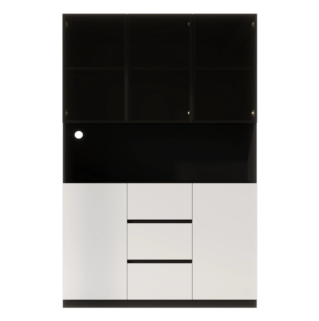 Vetrina con LED multicolore 120x40x200 cm con 3 cassetti e 2 ante in MDF nera