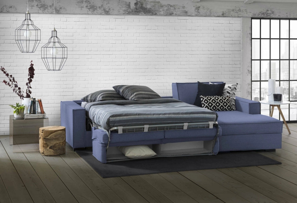 Afar, Divano Letto con Penisola Sfoderabile Made in Italy, 260x95 cm blu