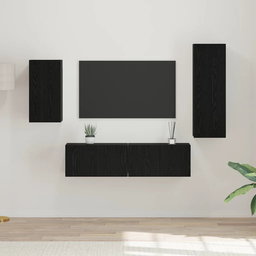 Set mobile TV 4 pz | Armadietto TV | Mobile Porta TV Rovere Nero Legno multistrato