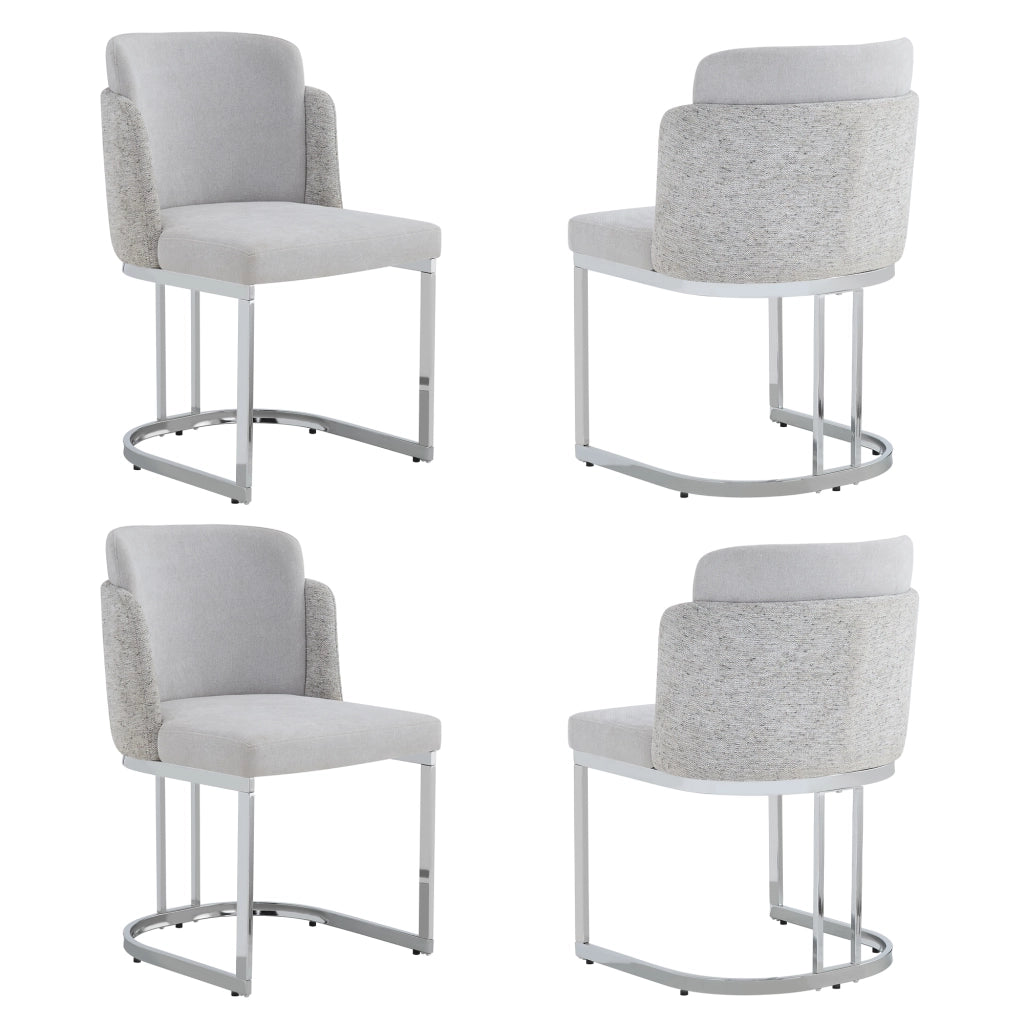 Set di 4 sedie da pranzo in chenille grigio chiaro con gambe in metallo argento