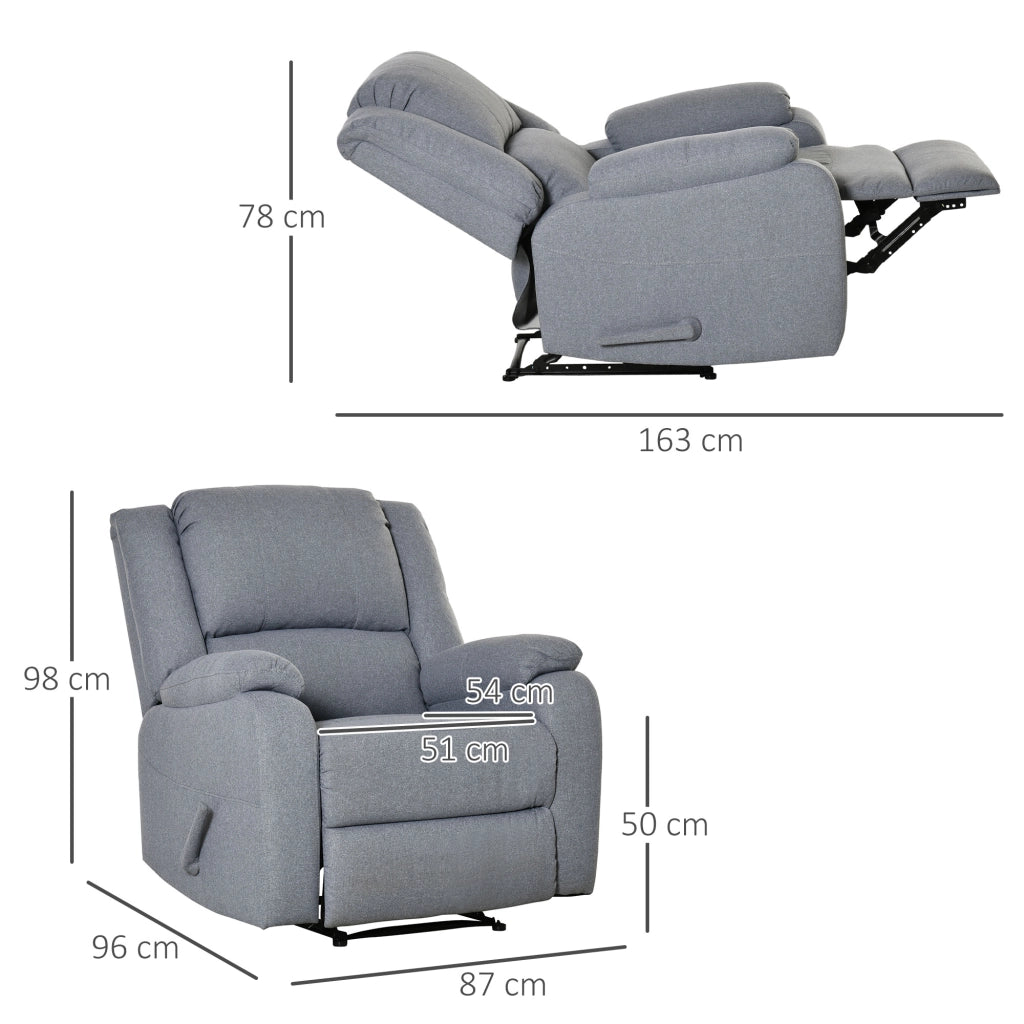 Poltrona reclinabile manuale in poliestere grigio chiaro con poggiapiedi 87 × 96 × 98 cm