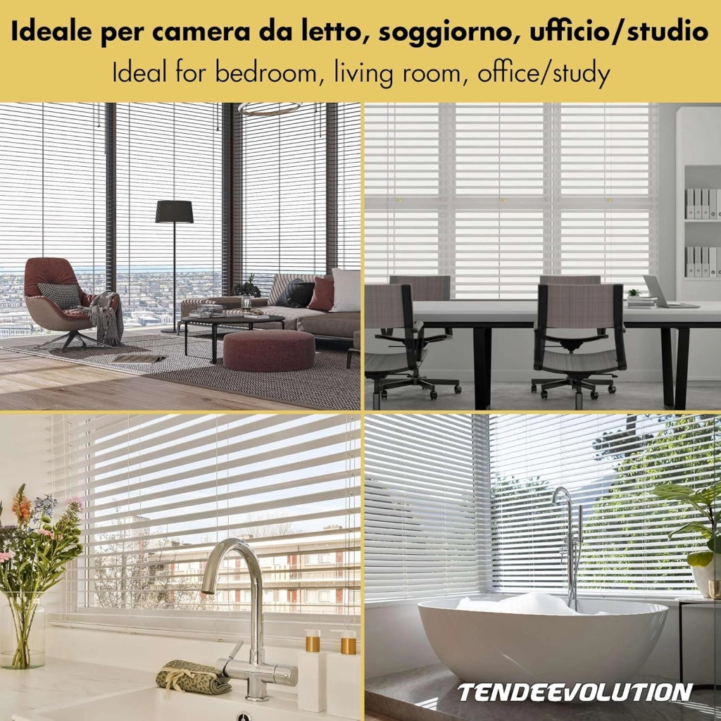 Tenda Veneziana Su Misura in Alluminio, Lamella da 25mm - Larghezza 1,25 x Altezza 1,50, Col. Bianco 001, Comando e Orientamento a Sinistra