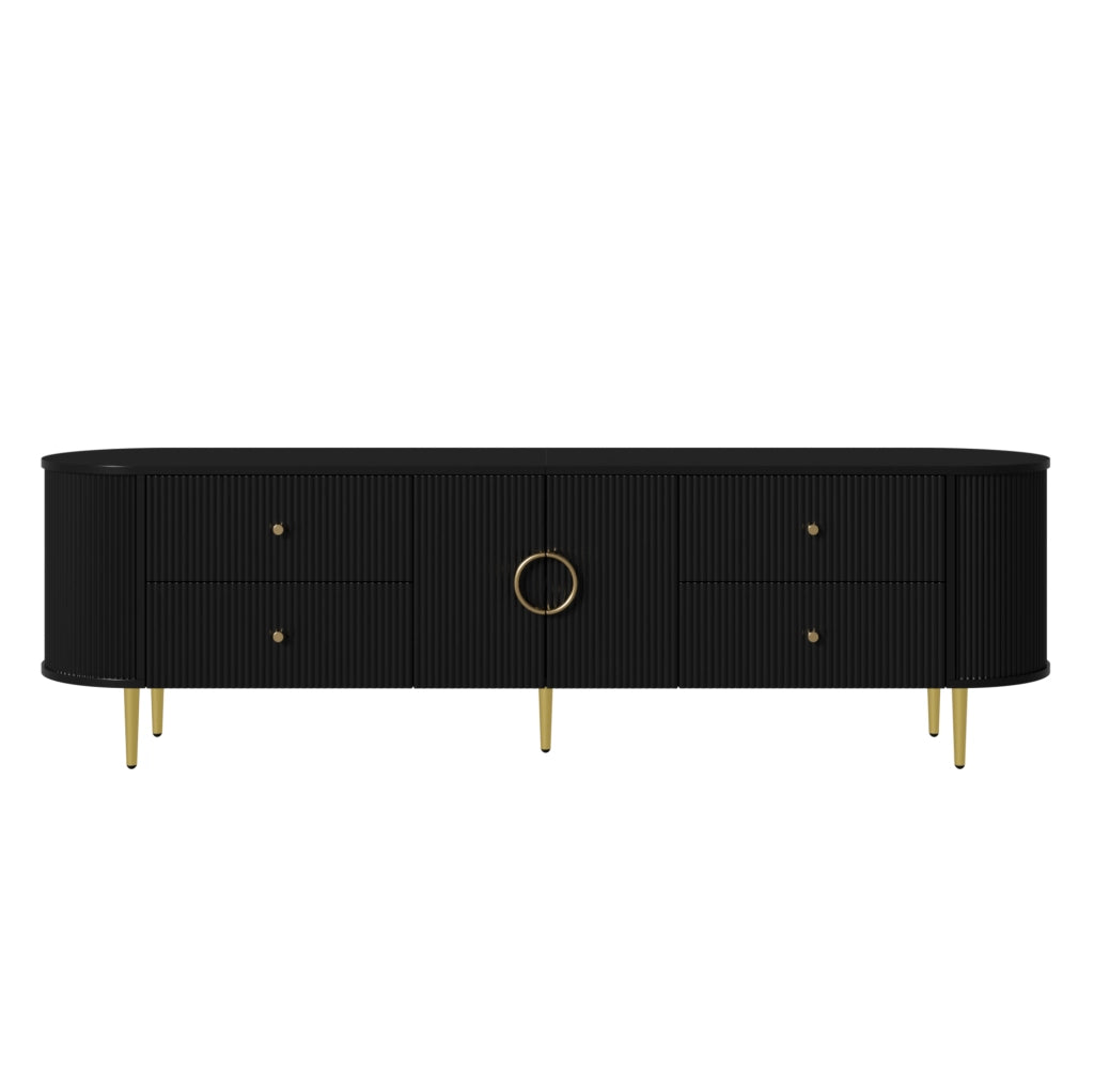 Mobile TV 180x40x38 cm con cassetti e ante ondulate in MDF nero